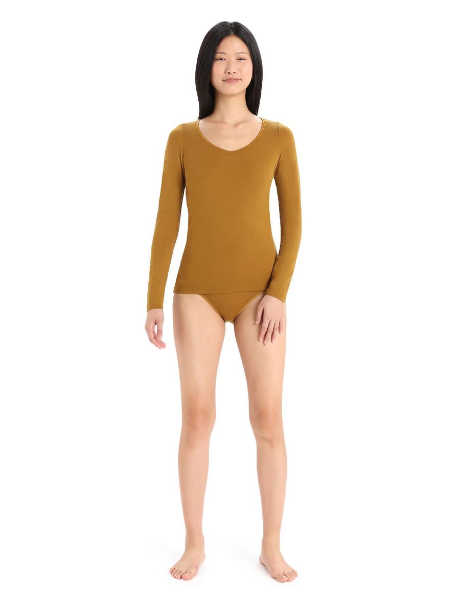 Women's Icebreaker Merino Siren Long Sleeve Sweetheart Top Underwear Clove | CA 1261EBCX